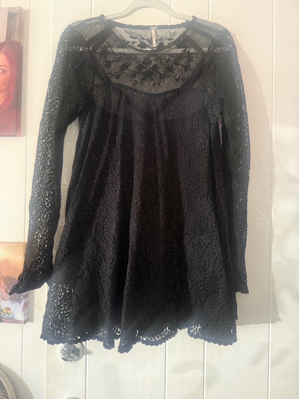 Free People Black Lace Long Sleeve Tunic Dress